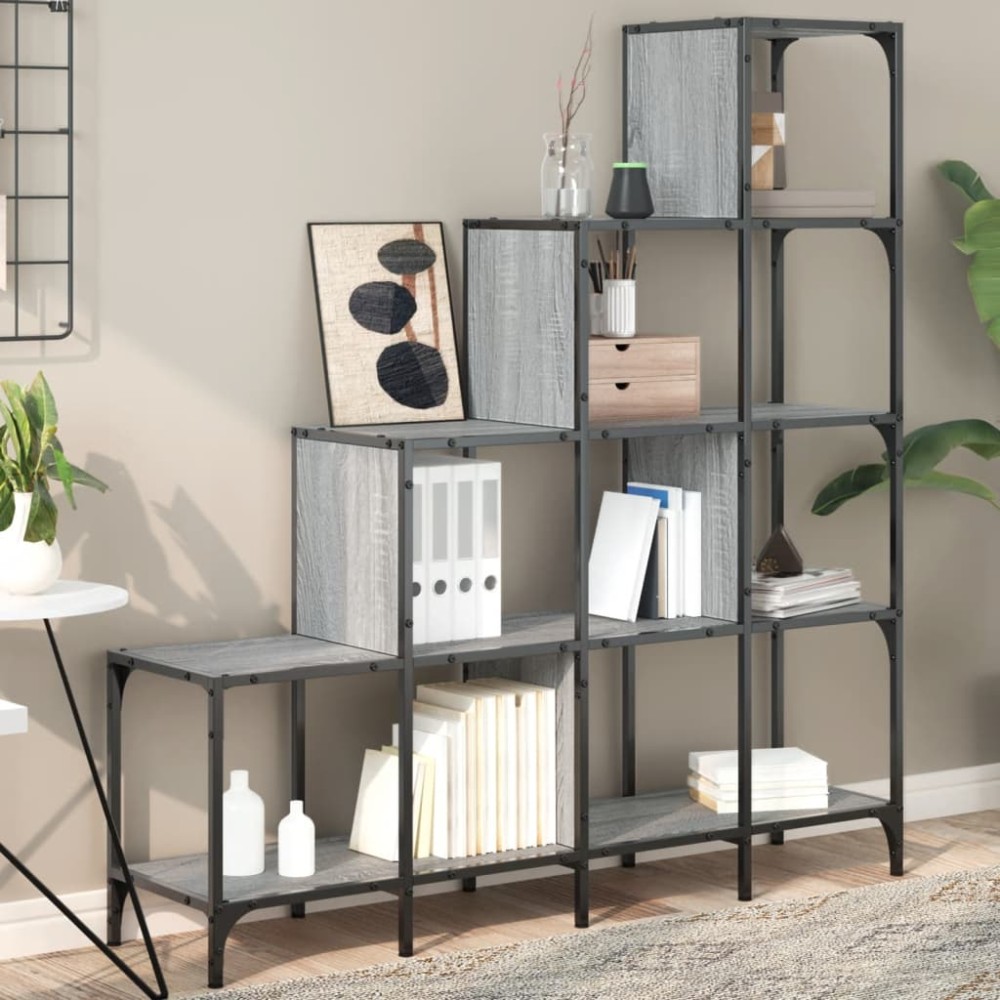 vidaXL Bibliotecă, gri sonoma, 122x30x132 cm, lemn prelucrat/metal