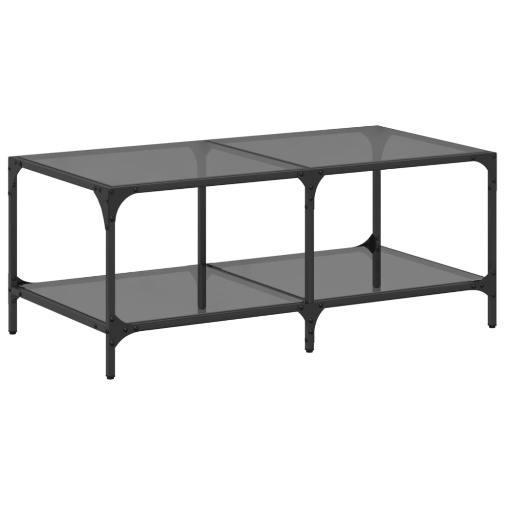 vidaXL Măsuță de cafea cu blat din sticlă neagră 98,5x50x40 cm oțel