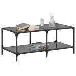 vidaXL Măsuță de cafea cu blat din sticlă neagră 98,5x50x40 cm oțel vidaXL Măsuță de cafea cu blat din sticlă neagră 98,5x50x40 cm oțel