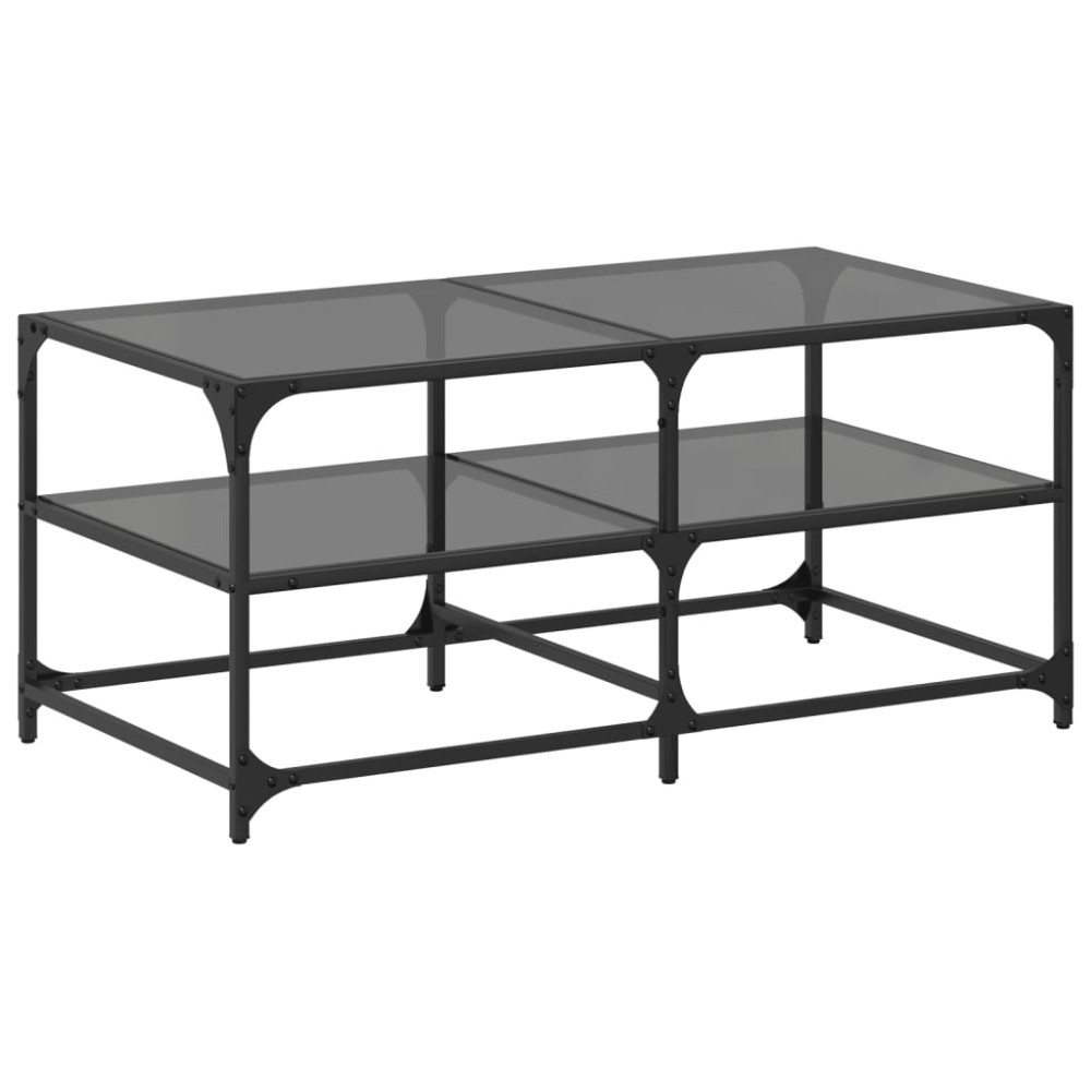 vidaXL Măsuță de cafea cu blat din sticlă neagră 98,5x50x45 cm oțel