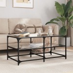 vidaXL Măsuță de cafea cu blat din sticlă neagră 98,5x50x45 cm oțel vidaXL Măsuță de cafea cu blat din sticlă neagră 98,5x50x45 cm oțel