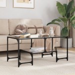 vidaXL Măsuță de cafea cu blat din sticlă neagră 98,5x50x45 cm oțel vidaXL Măsuță de cafea cu blat din sticlă neagră 98,5x50x45 cm oțel