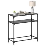 vidaXL Măsuță de cafea, blat din sticlă negră, 80x35x81 cm, oțel vidaXL Măsuță de cafea, blat din sticlă negră, 80x35x81 cm, oțel
