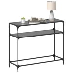 vidaXL Măsuță de cafea, blat din sticlă negră, 98x35x81 cm, oțel vidaXL Măsuță de cafea, blat din sticlă negră, 98x35x81 cm, oțel