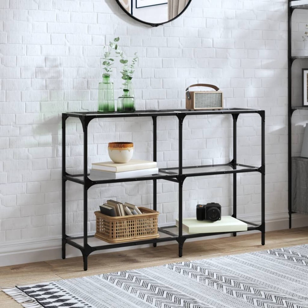 vidaXL Măsuță de cafea blat din sticlă transparentă 118,5x30x81cm oțel
