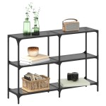 vidaXL Măsuță de cafea, blat din sticlă negră, 118,5x30x81 cm, oțel vidaXL Măsuță de cafea, blat din sticlă negră, 118,5x30x81 cm, oțel