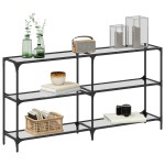 vidaXL Măsuță de cafea blat din sticlă transparentă 158,5x30x81cm oțel vidaXL Măsuță de cafea blat din sticlă transparentă 158,5x30x81cm oțel