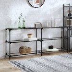 vidaXL Măsuță de cafea blat din sticlă transparentă 194,5x30x81cm oțel vidaXL Măsuță de cafea blat din sticlă transparentă 194,5x30x81cm oțel