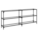 vidaXL Măsuță de cafea blat din sticlă transparentă 194,5x30x81cm oțel vidaXL Măsuță de cafea blat din sticlă transparentă 194,5x30x81cm oțel