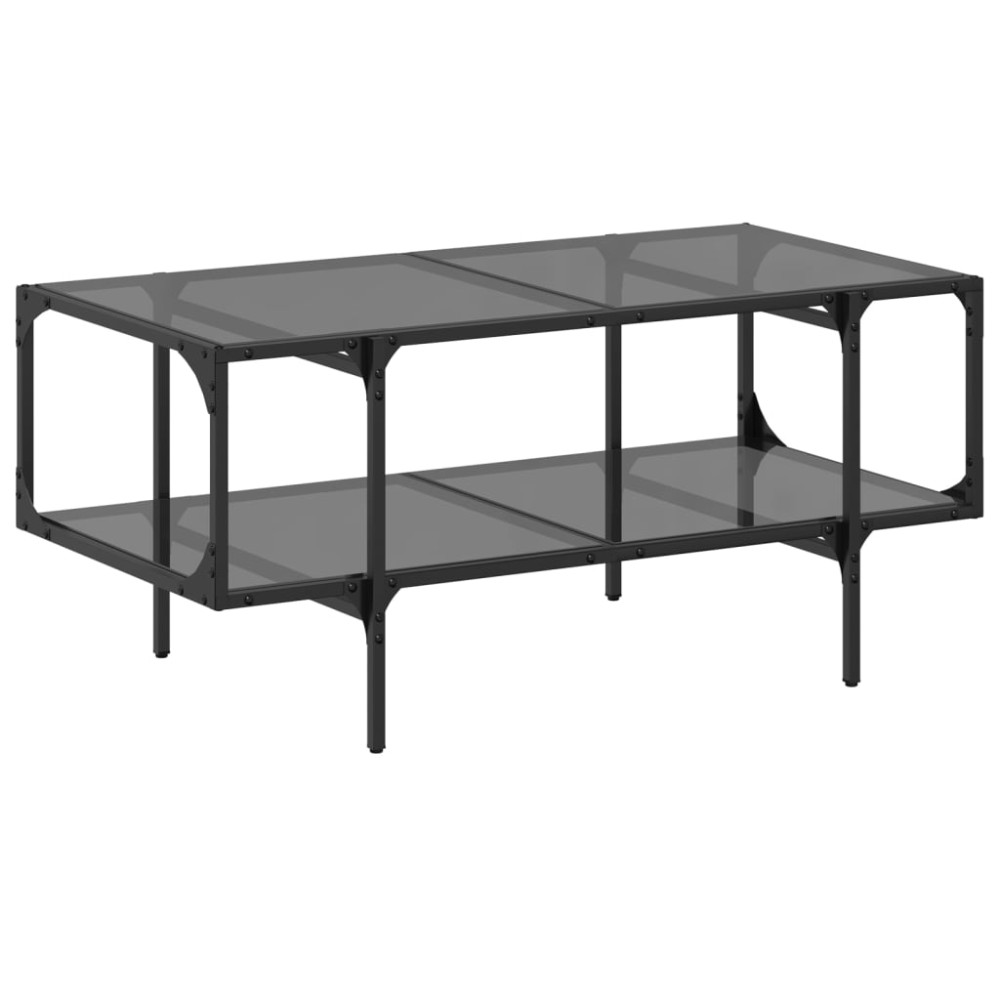 vidaXL Măsuță de cafea cu blat din sticlă neagră 98,5x50x45 cm oțel