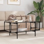 vidaXL Măsuță de cafea cu blat din sticlă neagră 98,5x50x45 cm oțel vidaXL Măsuță de cafea cu blat din sticlă neagră 98,5x50x45 cm oțel