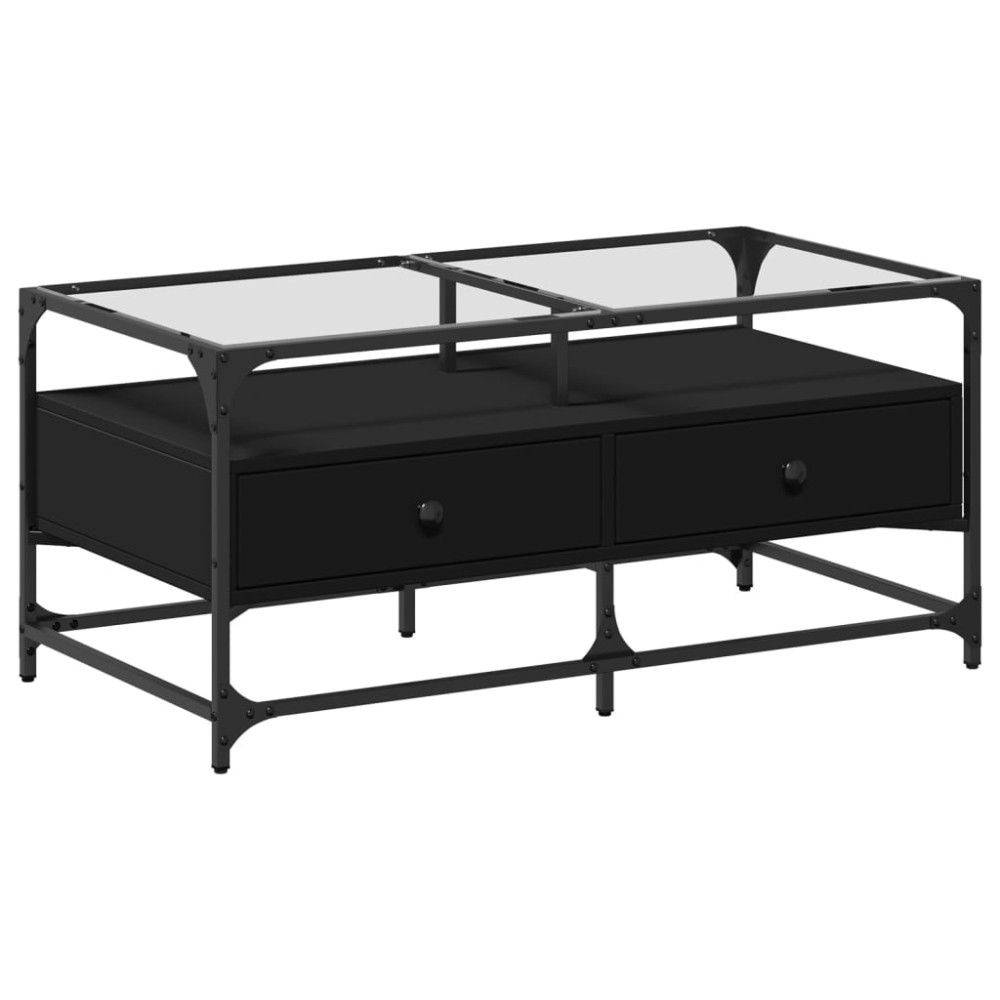 vidaXL Măsuță de cafea cu blat din sticlă negru 98,5x50x45 cm oțel