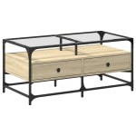 vidaXL Măsuță cafea cu blat din sticlă stejar sonoma 98,5x50x45cm oțel vidaXL Măsuță cafea cu blat din sticlă stejar sonoma 98,5x50x45cm oțel