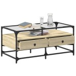 vidaXL Măsuță cafea cu blat din sticlă stejar sonoma 98,5x50x45cm oțel vidaXL Măsuță cafea cu blat din sticlă stejar sonoma 98,5x50x45cm oțel