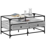 vidaXL Măsuță de cafea cu blat din sticlă gri sonoma 98,5x50x45cm oțel vidaXL Măsuță de cafea cu blat din sticlă gri sonoma 98,5x50x45cm oțel