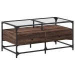 vidaXL Măsuță cafea cu blat din sticlă stejar maro 98,5x50x45 cm oțel vidaXL Măsuță cafea cu blat din sticlă stejar maro 98,5x50x45 cm oțel