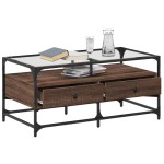 vidaXL Măsuță cafea cu blat din sticlă stejar maro 98,5x50x45 cm oțel vidaXL Măsuță cafea cu blat din sticlă stejar maro 98,5x50x45 cm oțel