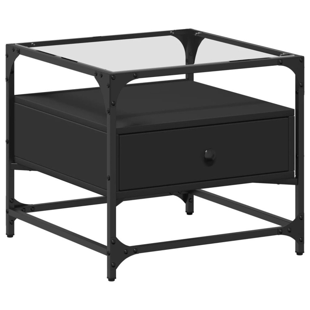 vidaXL Măsuță de cafea cu blat din sticlă negru 50x50x45 cm oțel