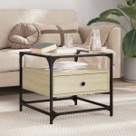 vidaXL Măsuță cafea cu blat din sticlă stejar sonoma 50x50x45 cm oțel vidaXL Măsuță cafea cu blat din sticlă stejar sonoma 50x50x45 cm oțel