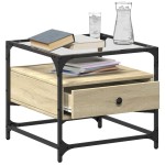 vidaXL Măsuță cafea cu blat din sticlă stejar sonoma 50x50x45 cm oțel vidaXL Măsuță cafea cu blat din sticlă stejar sonoma 50x50x45 cm oțel