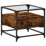 vidaXL Măsuță cafea blat din sticlă stejar fumuriu 50x50x45 cm oțel vidaXL Măsuță cafea blat din sticlă stejar fumuriu 50x50x45 cm oțel