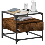 vidaXL Măsuță cafea blat din sticlă stejar fumuriu 50x50x45 cm oțel vidaXL Măsuță cafea blat din sticlă stejar fumuriu 50x50x45 cm oțel