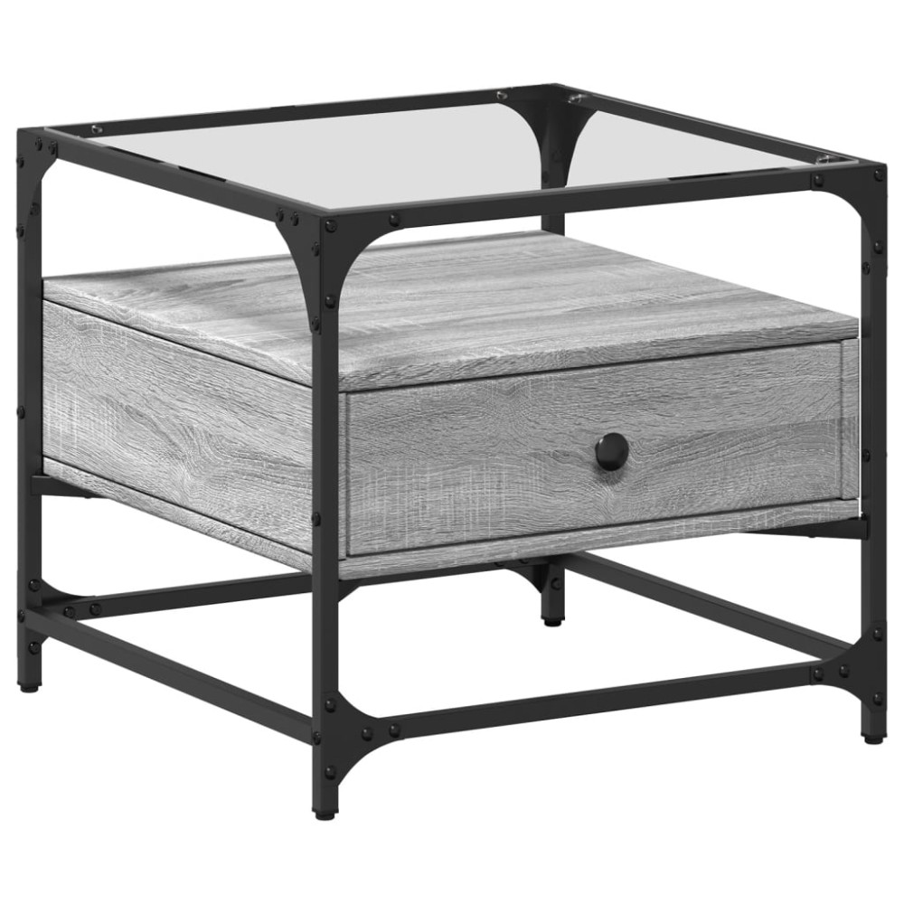 vidaXL Măsuță de cafea cu blat din sticlă gri sonoma 50x50x45 cm oțel