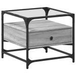 vidaXL Măsuță de cafea cu blat din sticlă gri sonoma 50x50x45 cm oțel
