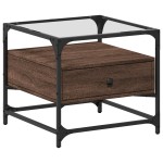 vidaXL Măsuță cafea cu blat din sticlă stejar maro 50x50x45 cm oțel vidaXL Măsuță cafea cu blat din sticlă stejar maro 50x50x45 cm oțel