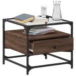 vidaXL Măsuță cafea cu blat din sticlă stejar maro 50x50x45 cm oțel vidaXL Măsuță cafea cu blat din sticlă stejar maro 50x50x45 cm oțel