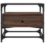 vidaXL Măsuță cafea cu blat din sticlă stejar maro 50x50x45 cm oțel vidaXL Măsuță cafea cu blat din sticlă stejar maro 50x50x45 cm oțel