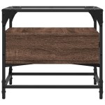 vidaXL Măsuță cafea cu blat din sticlă stejar maro 50x50x45 cm oțel vidaXL Măsuță cafea cu blat din sticlă stejar maro 50x50x45 cm oțel
