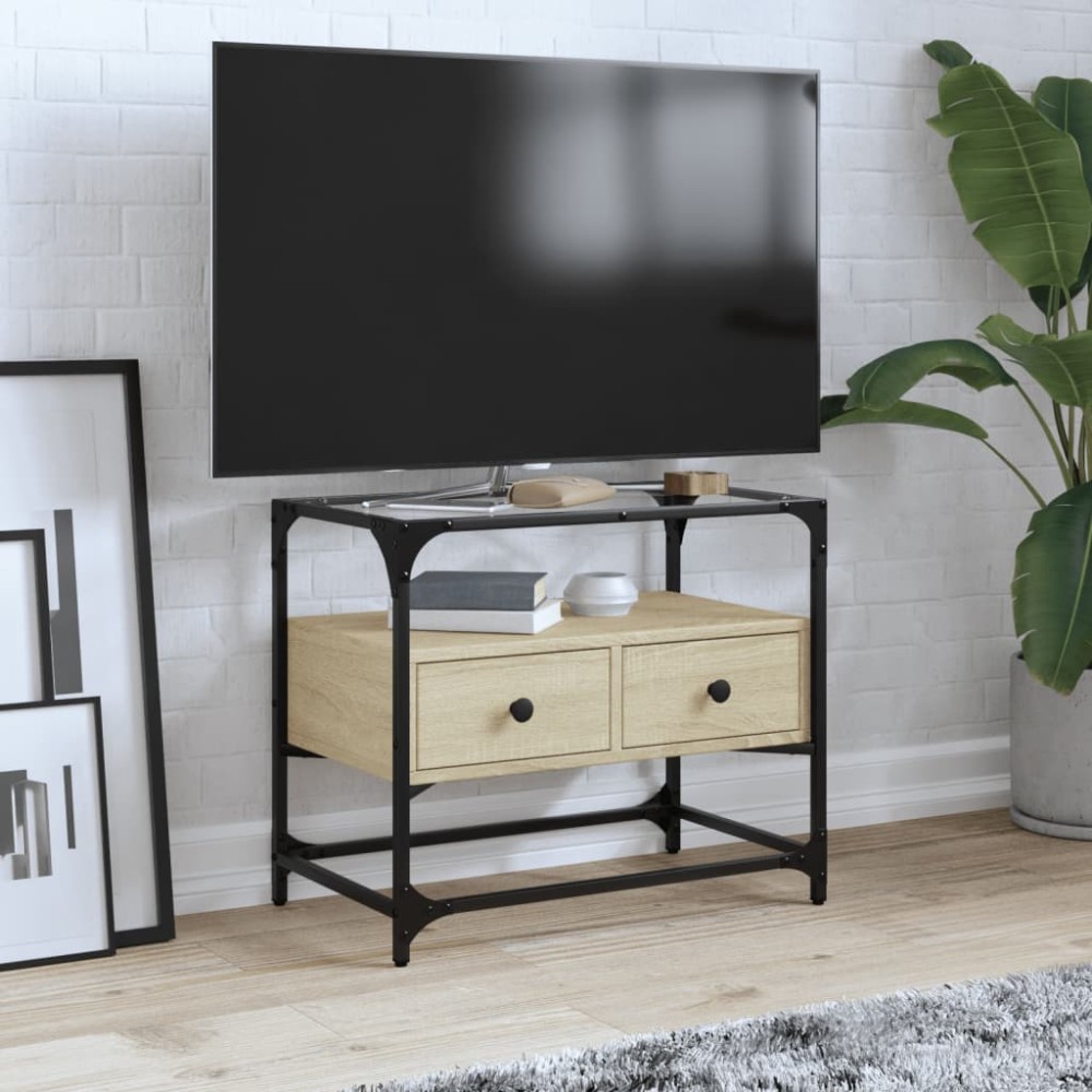 vidaXL Dulap TV blat sticlă, stejar sonoma, 60x35x51 cm lemn prelucrat