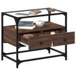 vidaXL Dulap TV blat sticlă, stejar maro, 60x35x51 cm lemn prelucrat