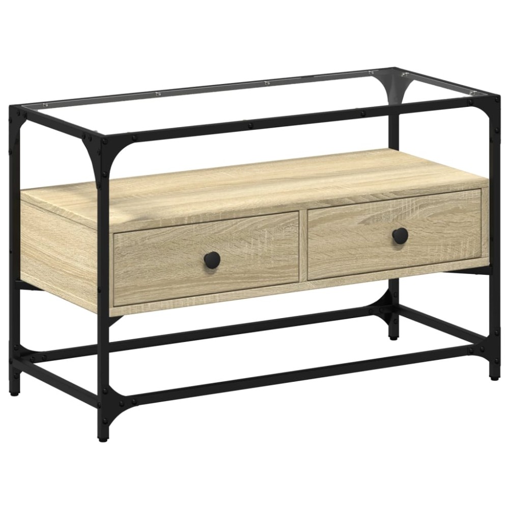 vidaXL Dulap TV blat sticlă, stejar sonoma, 80x35x51 cm lemn prelucrat