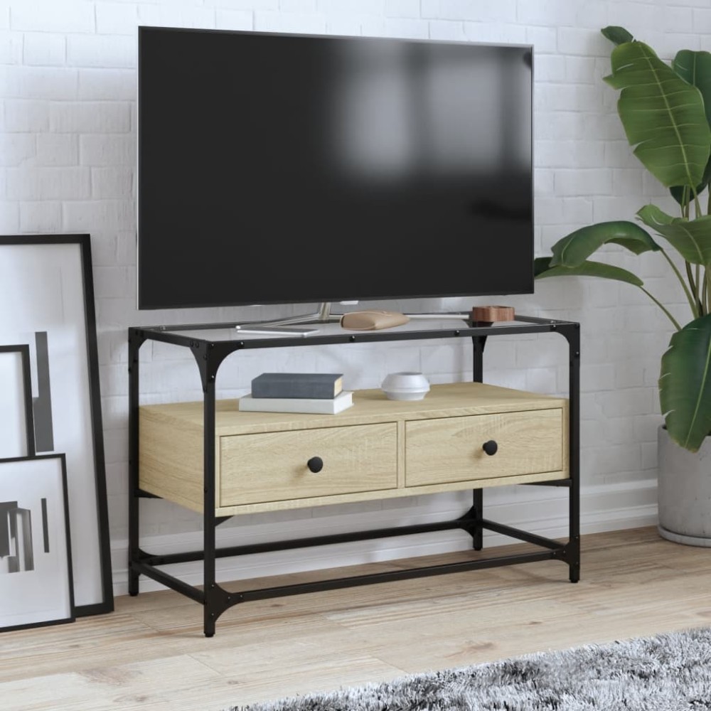 vidaXL Dulap TV blat sticlă, stejar sonoma, 80x35x51 cm lemn prelucrat
