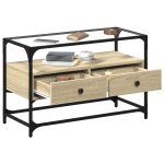 vidaXL Dulap TV blat sticlă, stejar sonoma, 80x35x51 cm lemn prelucrat