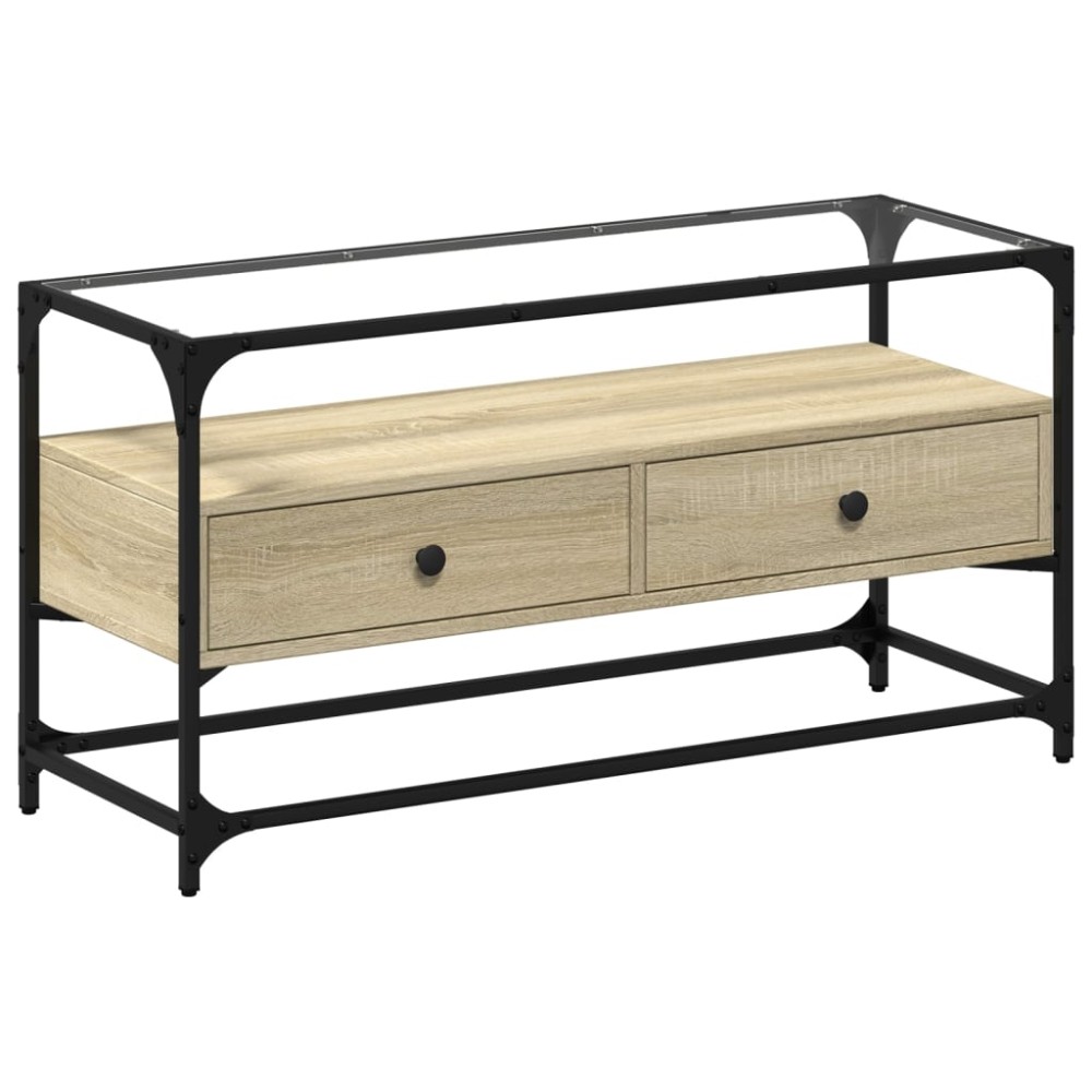 vidaXL Dulap TV blat sticlă, stejar sonoma, 98x35x51 cm lemn prelucrat