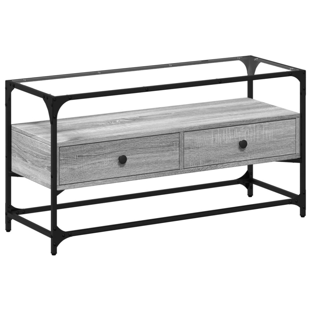 vidaXL Dulap TV blat sticlă, gri sonoma, 98x35x51 cm lemn prelucrat