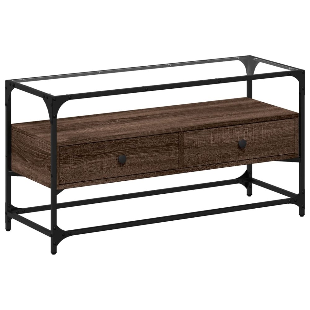 vidaXL Dulap TV blat sticlă, stejar maro, 98x35x51 cm lemn prelucrat