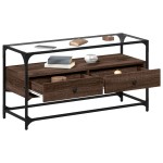 vidaXL Dulap TV blat sticlă, stejar maro, 98x35x51 cm lemn prelucrat