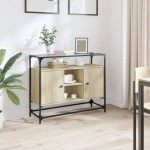 vidaXL Dulap, blat din sticlă stejar sonoma 98x35x81 cm lemn prelucrat