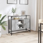 vidaXL Dulap, blat din sticlă gri sonoma 98x35x81 cm lemn prelucrat vidaXL Dulap, blat din sticlă gri sonoma 98x35x81 cm lemn prelucrat
