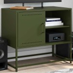 vidaXL Dulap TV, verde măsliniu, 68x39x60,5 cm, oțel vidaXL Dulap TV, verde măsliniu, 68x39x60,5 cm, oțel