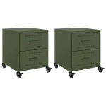 vidaXL Noptiere, 2 buc., verde olive, 36x39x43,5 cm, oțel vidaXL Noptiere, 2 buc., verde olive, 36x39x43,5 cm, oțel