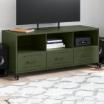 vidaXL Dulap TV, verde măsliniu, 100,5x39x43,5 cm, oțel vidaXL Dulap TV, verde măsliniu, 100,5x39x43,5 cm, oțel