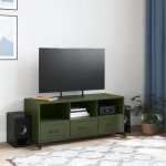 vidaXL Dulap TV, verde măsliniu, 100,5x39x43,5 cm, oțel vidaXL Dulap TV, verde măsliniu, 100,5x39x43,5 cm, oțel