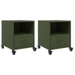 vidaXL Noptiere, 2 buc., verde olive, 36x39x43,5 cm, oțel vidaXL Noptiere, 2 buc., verde olive, 36x39x43,5 cm, oțel
