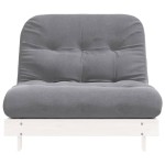 vidaXL Canapea futon cu saltea, alb, 100x206x11 cm, lemn masiv de pin vidaXL Canapea futon cu saltea, alb, 100x206x11 cm, lemn masiv de pin