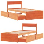 vidaXL Pat de zi fără saltea, maro ceruit, 90x200 cm, lemn masiv pin